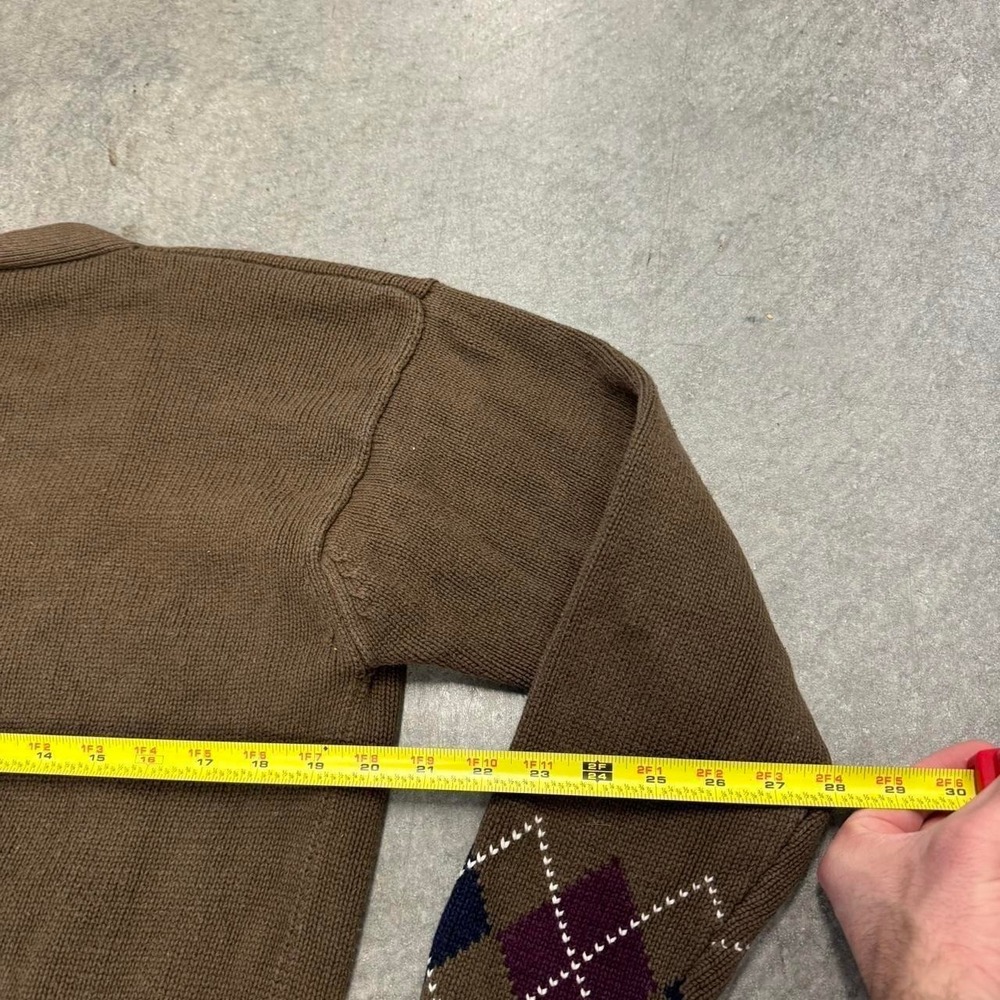 Vintage Brown Cardigan Cotton Argyle Sweater Preppy Retro Fall Essential Small - Picture 5 of 6